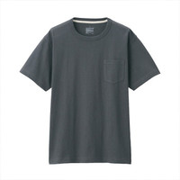 无印良品MUJI男式粗棉线天竺编织口袋短袖T恤深灰色XL