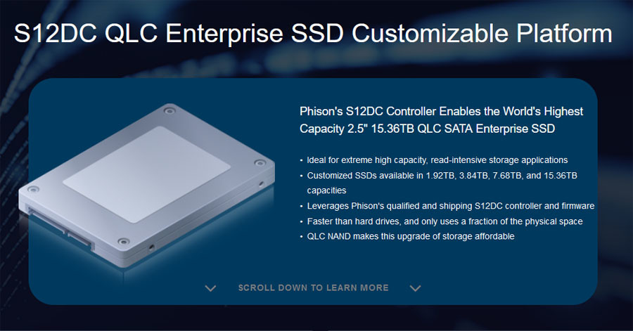 15.36TB超大容量、QLC颗粒：群联推出S12DC企业级SSD