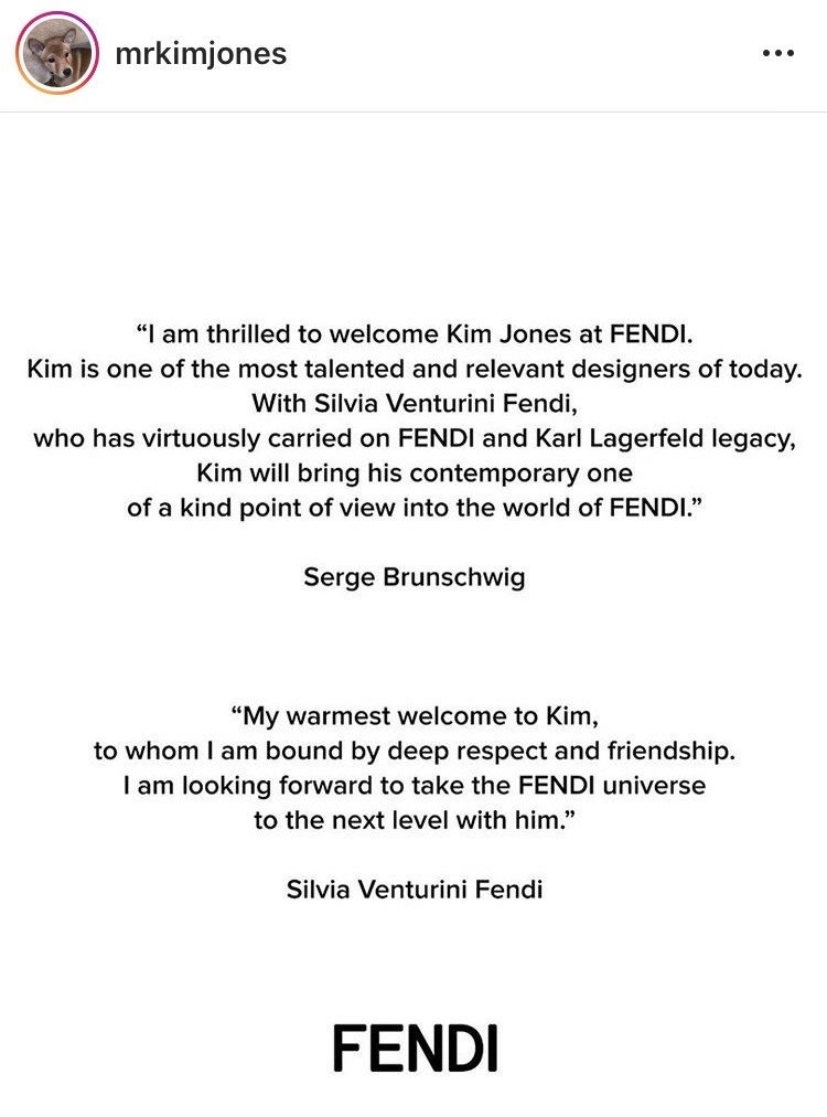 完成LV与Supreme合作的设计界天才 Kim Jones，将出任 Fendi 女装创意总监