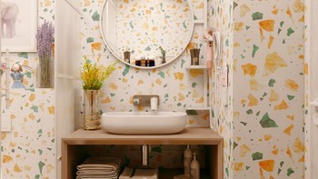 3㎡蹲便浴室🛀|奶油色水磨石超温馨☁