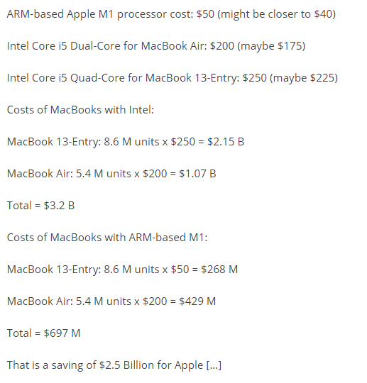 一颗 CPU 便宜 1300 元：IBM 分析称苹果从 Intel 换用 M1 将节省 164 亿成本