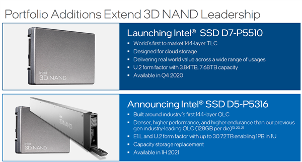 英特尔发布144层QLC SSD，最大30.72TB、最大写入寿命提升4倍