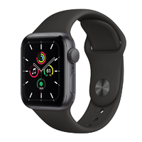 Apple/苹果AppleWatchSE；深空灰色铝金属表壳；黑色运动型表带