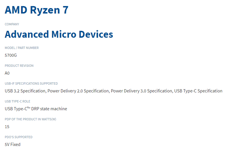 AMD还未发布，USB-IF网页泄露Ryzen7 5700G和Ryzen9 5980HX部分规格