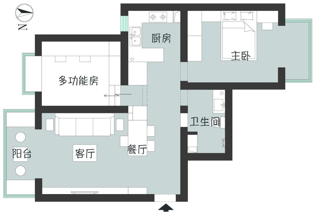 北京65㎡老房改造，温暖原木，住两人一猫，“一区多用”太强大！小户型必看！