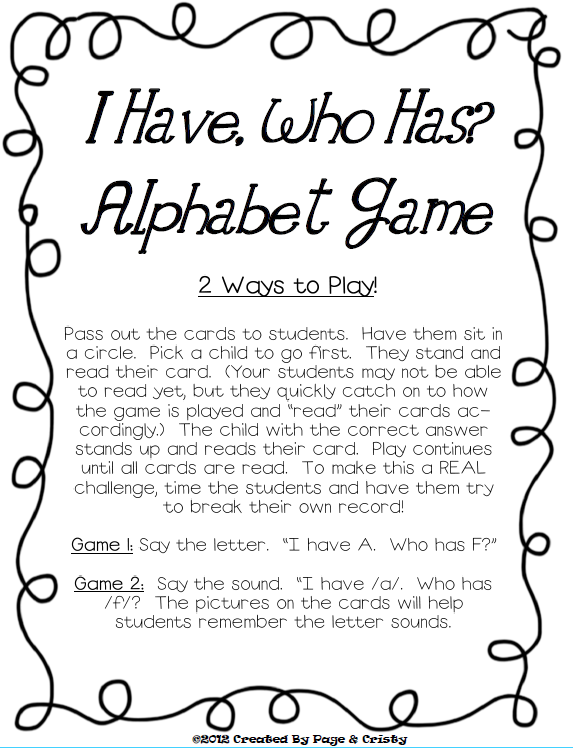 【打印素材】 I Have, Who Has? Alphabet Game