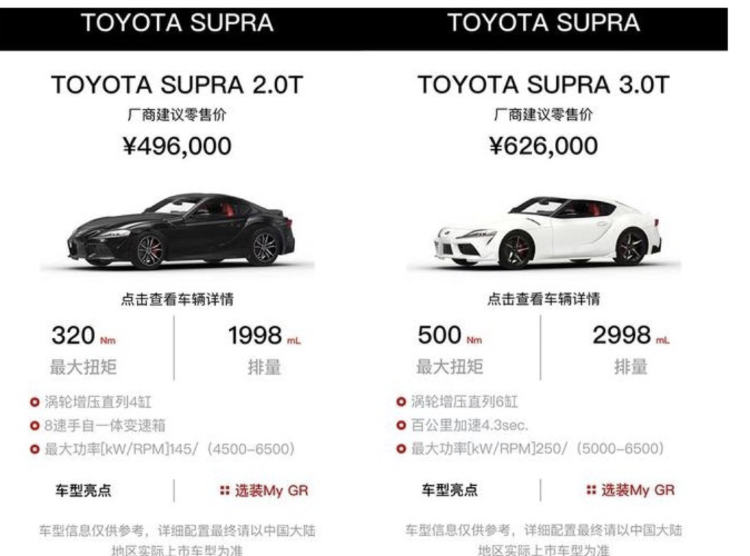 新车速递：丰田SUPRA正式上市，售价49.6万起