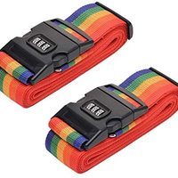 2件行李带手提箱皮带旅行配件可调节包带组合锁彩虹色