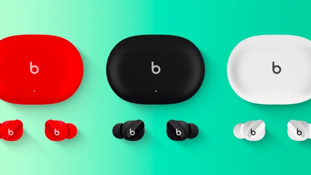 Beats Studio Buds 真无线耳机定妆照、小巧紧凑，充电盒采用USB-C