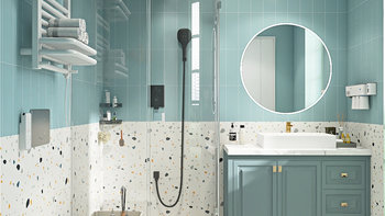 浴室灵感|蓝绿色北欧风卫生间|暗装花洒