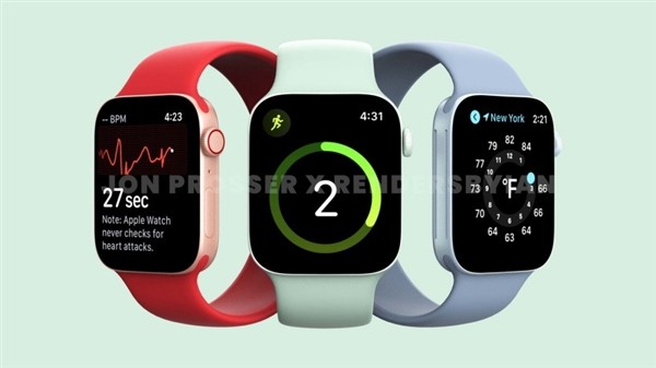 Apple Watch Series 7渲染图出炉：边框直角设计、多彩配色