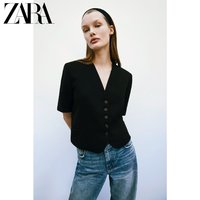 ZARA新款女装亚洲限定无翻领短款休闲西装外套02761066800