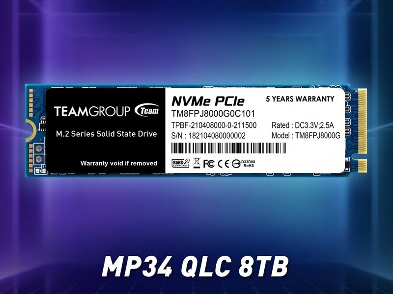 十铨推出MP34 QLC 8TB SSD：1800TBW总写入量