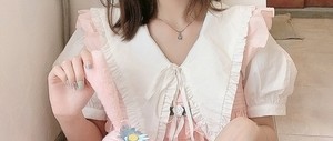 陈小妮 夏季时尚减龄泡泡袖衬衣套装女粉色甜美背带娃娃裙