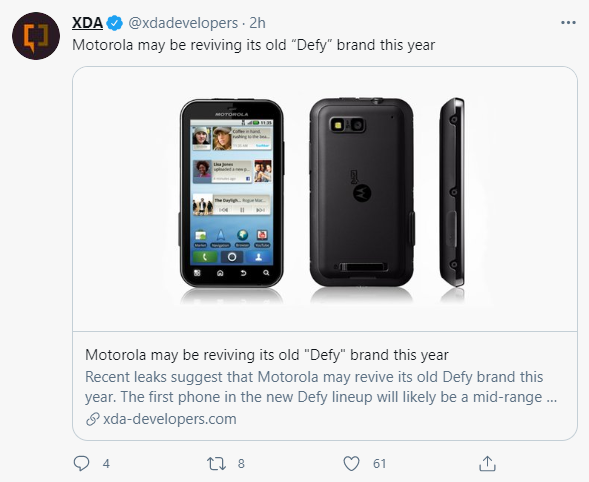 摩托罗拉将重启Defy系列：有望今年回归