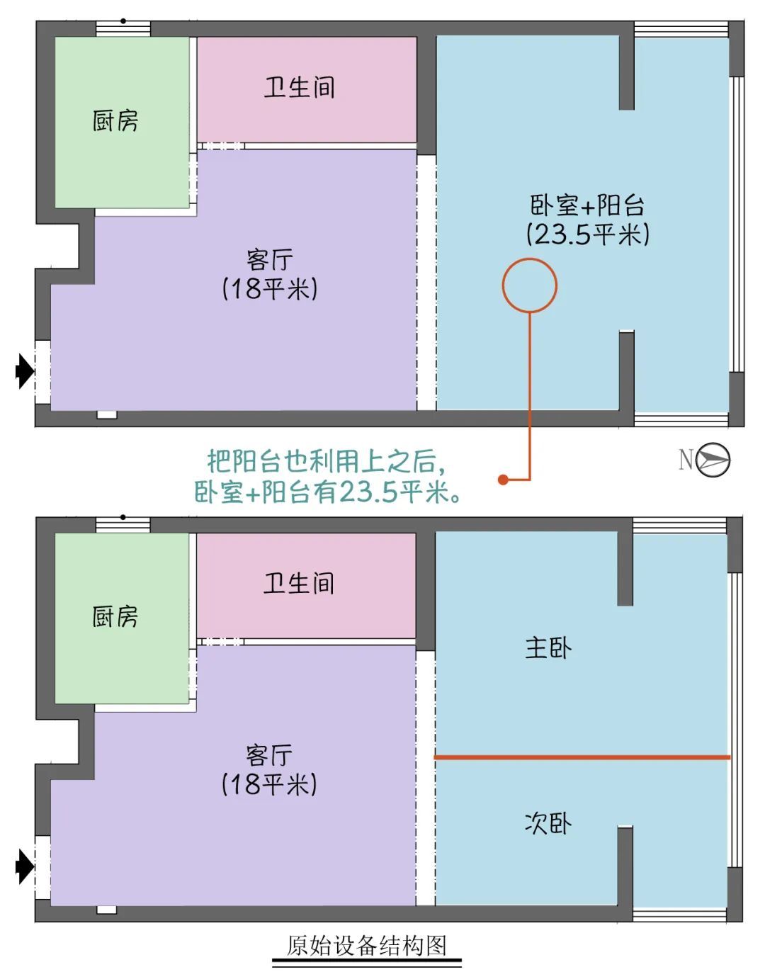 56平米一居改两居，客厅还变得更加开阔了！