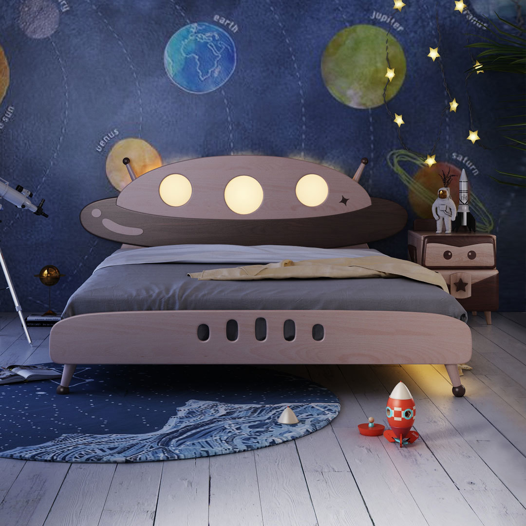 木匠生活UFO实木儿童床，造型童趣可爱，自带床头灯
