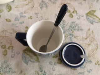 蓝白相间条纹咖啡马克杯，家中最丑不愿使用