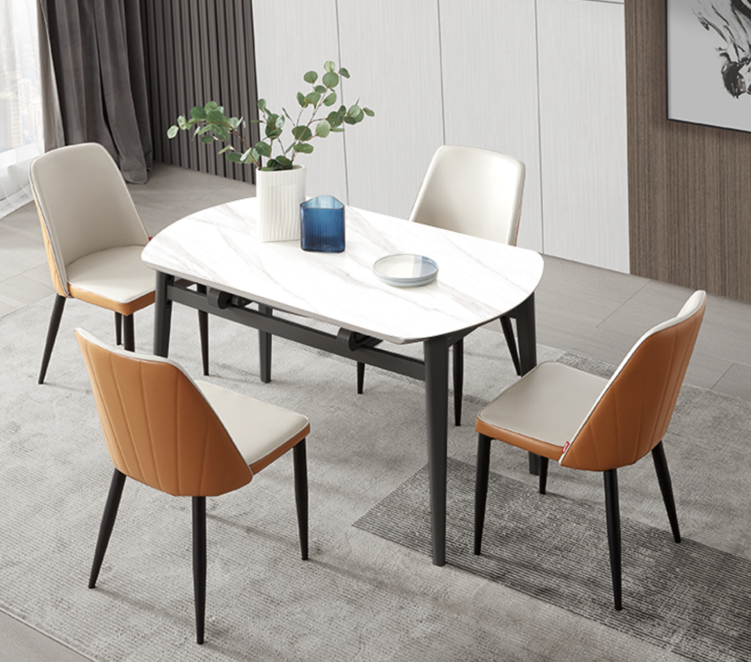 顾家现代简约可伸缩餐桌椅，抗造岩板材质，一圆一方，大家小家都适用！