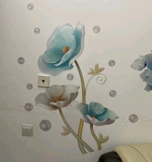 墙彩 蓝色荷花3d立体墙贴画