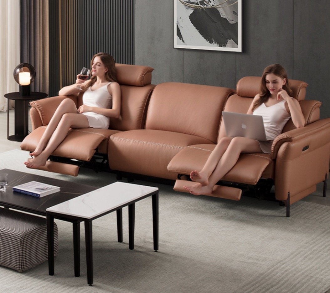 芝华仕新品极简功能沙发双躺位舒适加倍烟橘色调浪漫温馨