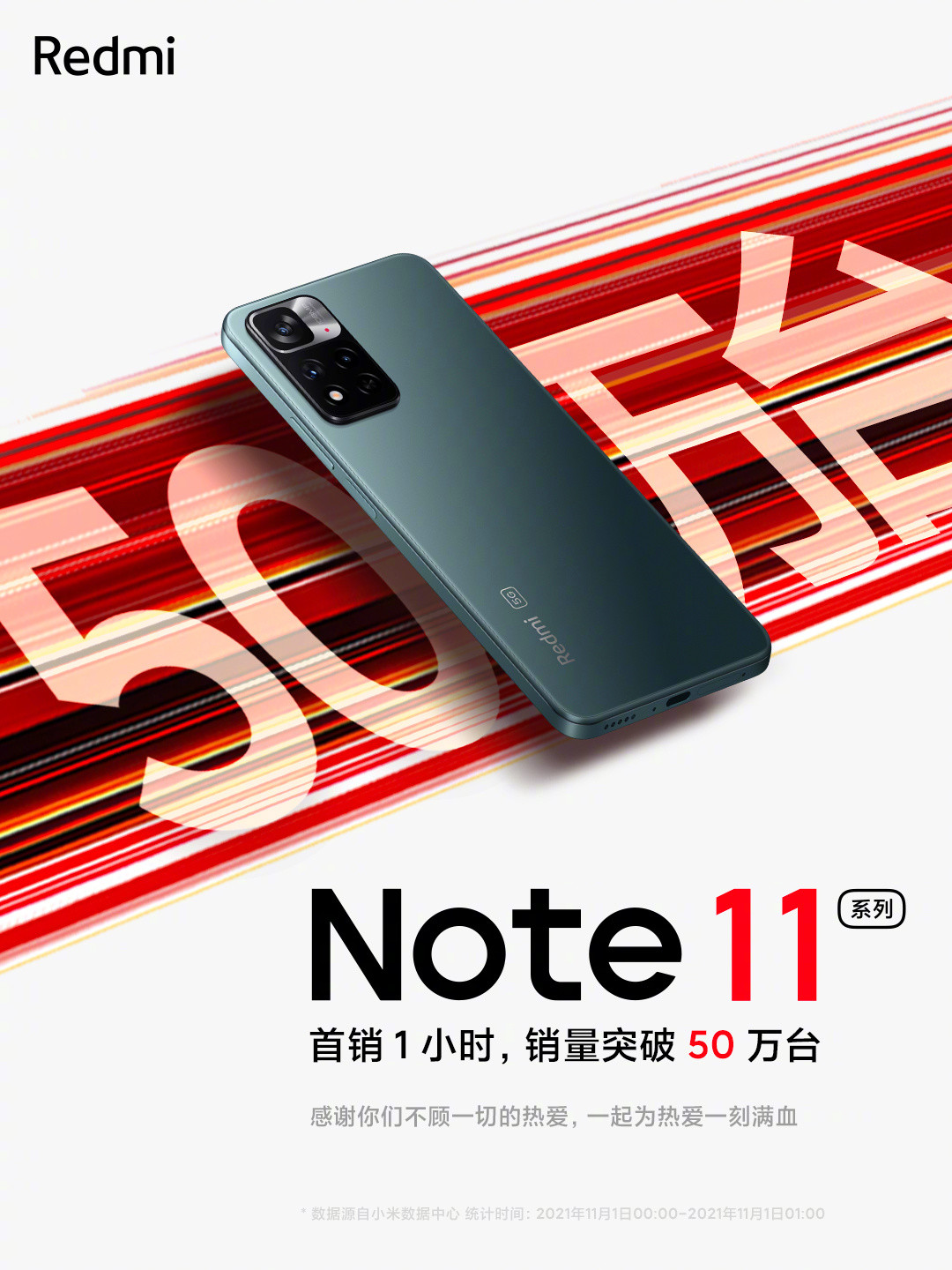 Redmi Note11 首销1小时销量突破50万台，最高立减200元