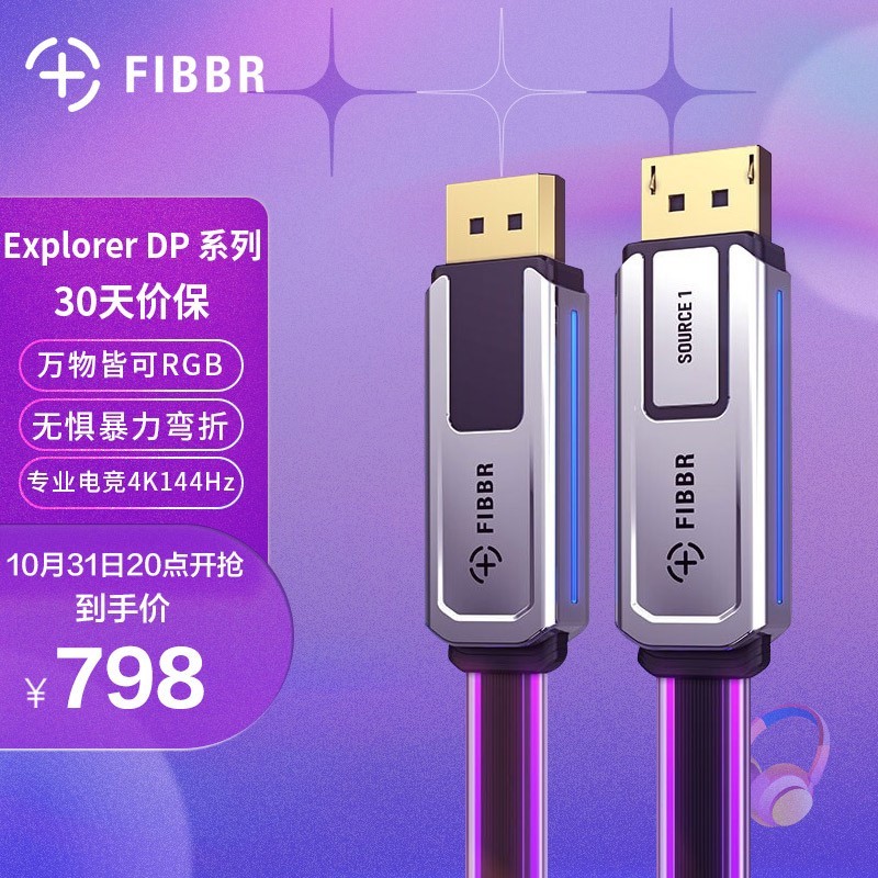 菲伯尔（FIBBR）Explorer DP 系列光纤DP1.4视频线：RGB光污染加成