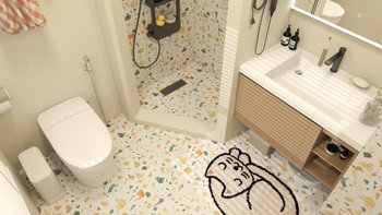 小户型淋浴区没有壁龛花洒当收纳方形浴室选择了自砌淋浴房没有做壁龛，