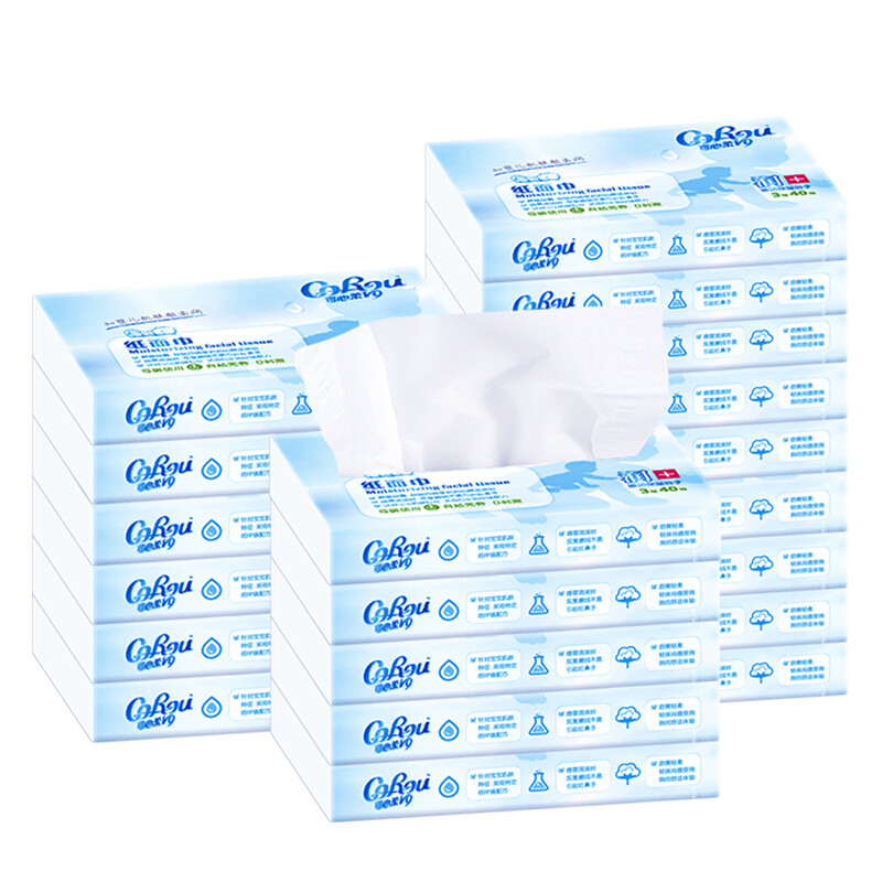 COROU可心柔保湿婴儿柔纸巾餐巾纸3层100抽12包家庭家用量贩装