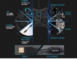 ​雷柏 USB有线振动电脑电竞游戏手柄