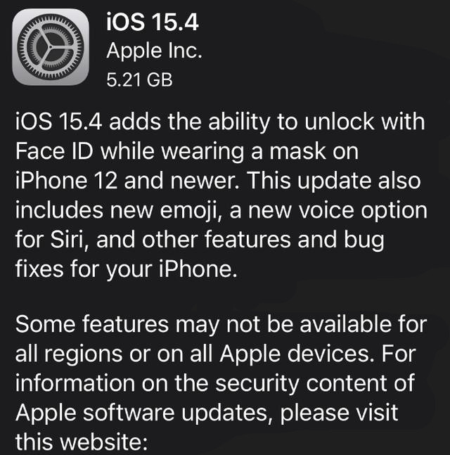 iOS15.4 RC 版正式发布：iPhone支持口罩解锁