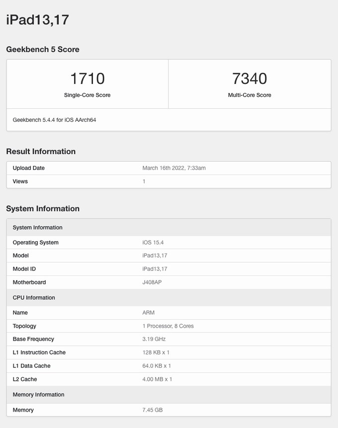 iPad Air 5 跑分出炉：满血 M1 芯片，成绩媲美 iPad Pro