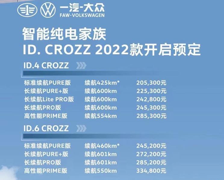 2022年4月3日  新款ID.4 CROZZ/ID.6 CROZZ价格公布