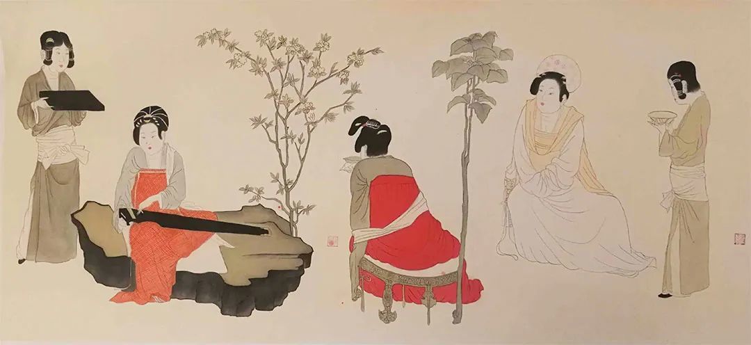 唐代画家周昉绘制的《调琴啜茗图》,现藏美国密苏里州堪萨斯市纳尔逊