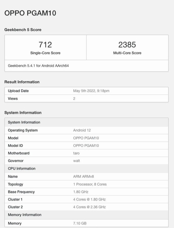 OPPO 新机现身 Geekbench：全新骁龙 7 Gen 1 加持