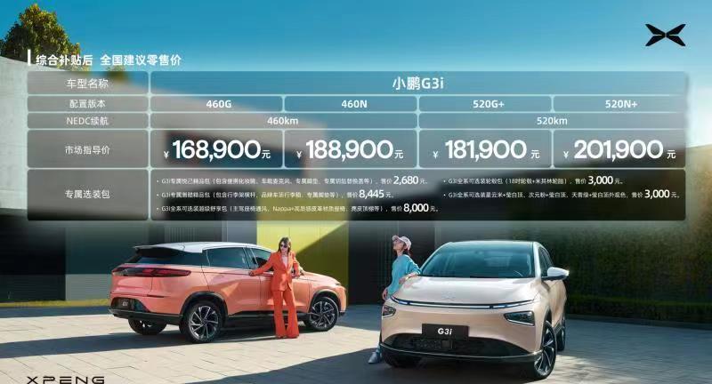 小鹏G3i两款新配色上市 共计四款车型 起售价16.89万