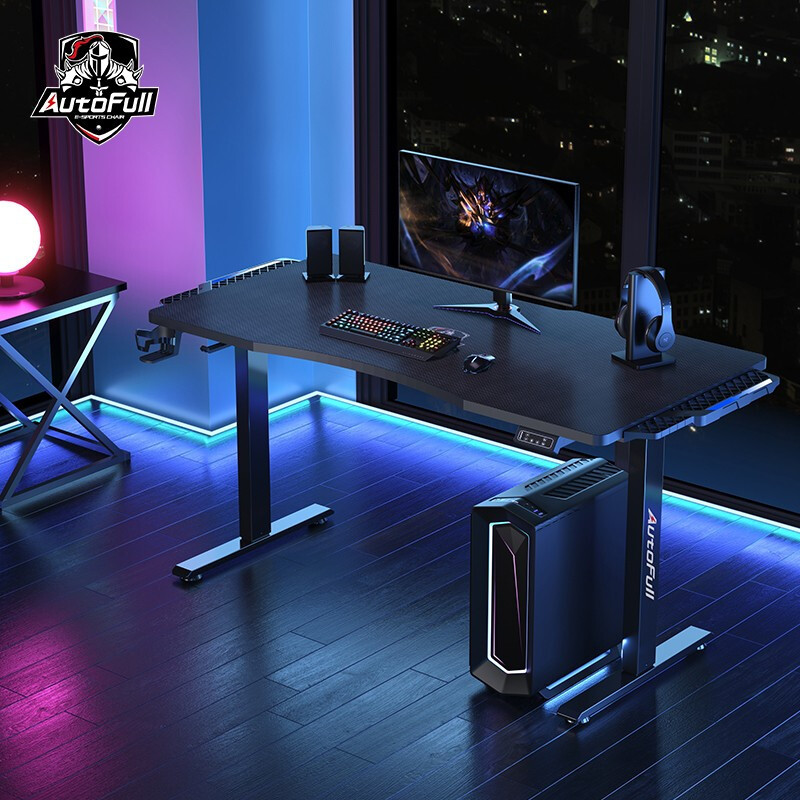 傲风新品升降桌，一款可DIY的RGB电竞升降桌，圆弧设计不顶腹