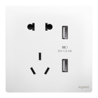 罗格朗LEGRAND开关插座面板电源插座未莱系列陶瓷白色86型插座五孔带双USB充电插座