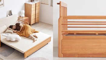 原始原素新品沙发床，北美进口赤杨木+大板直拼+三折推拉铁艺结构，小户型变身神器