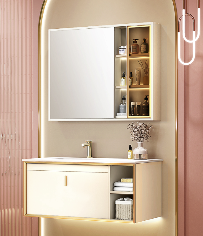 恒洁新品美妆浴室柜，七大功能分区+3倍化妆放大镜+黄金收纳分割比例，颜高又耐用