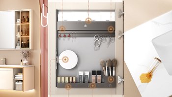 恒洁新品美妆浴室柜，七大功能分区+3倍化妆放大镜+黄金收纳分割比例，颜高又耐用