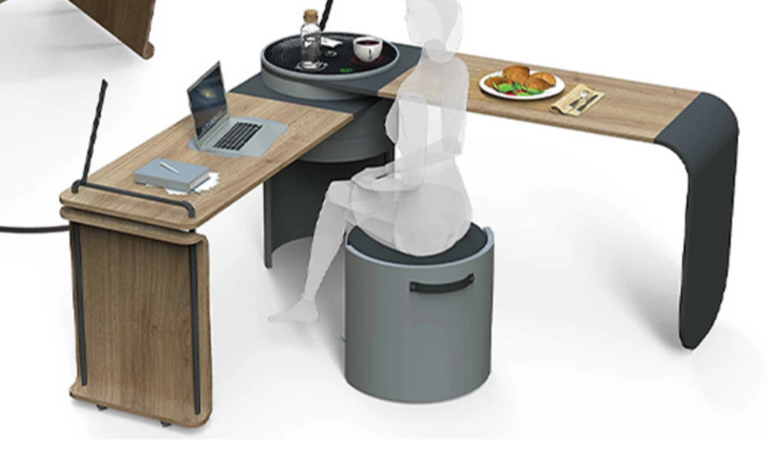 能靠剩饭发电？！这台智能桌集「办公+吃饭+感应加热+无线充电」于一体，能源再利用太酷了！