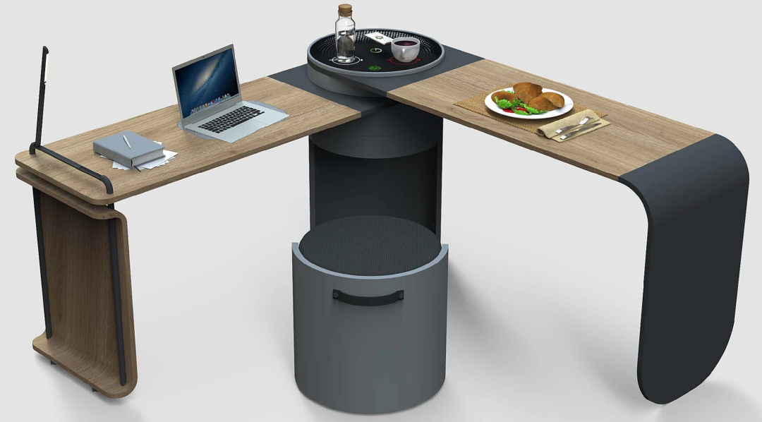 能靠剩饭发电？！这台智能桌集「办公+吃饭+感应加热+无线充电」于一体，能源再利用太酷了！