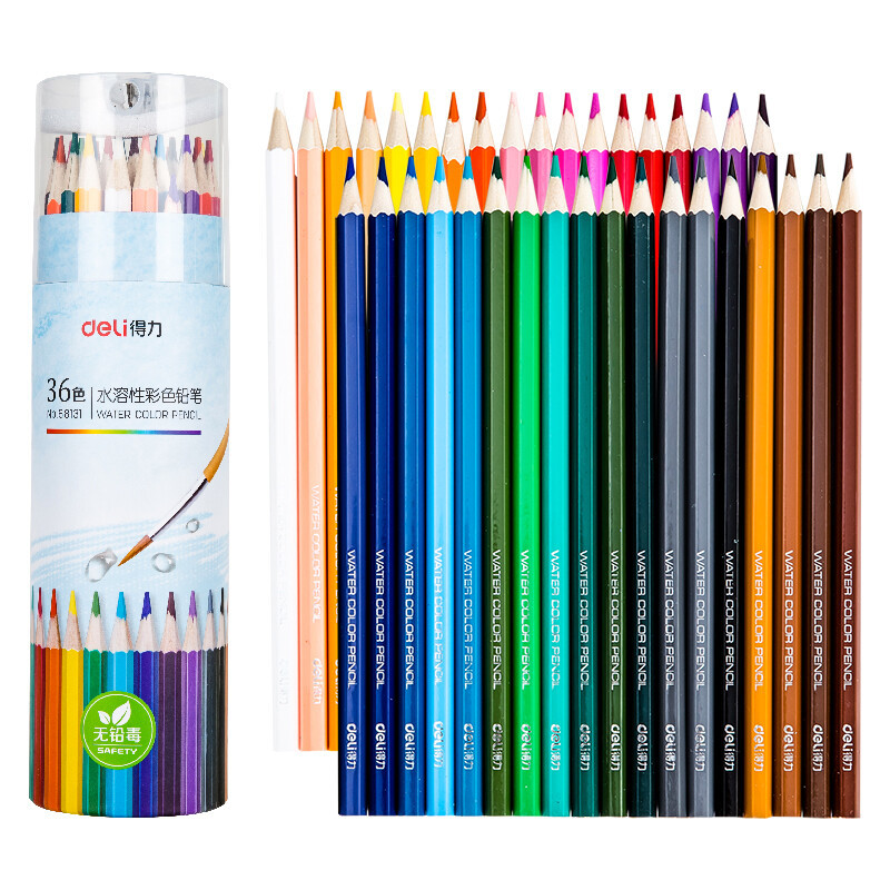 48色的得力彩色铅笔自带了削笔刀