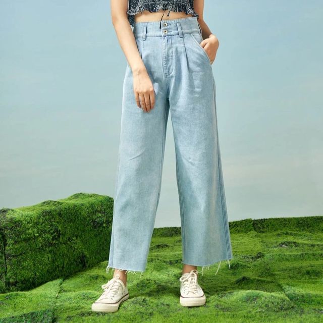 E.LAND 牛仔裤女夏季薄款时尚复古风凉爽玉