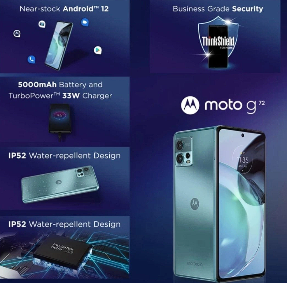 摩托罗拉发布  Moto G72 新机，一亿主摄、120Hz高刷屏、联发科 Helio G99 