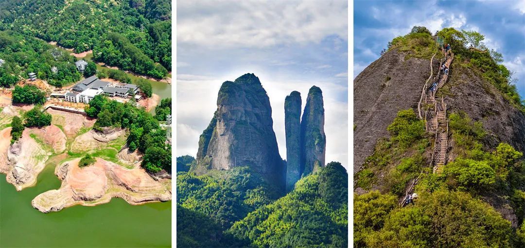 从左至右依次为：泰宁水上丹霞、江郎山“三爿石”和崀山。©摄图网
