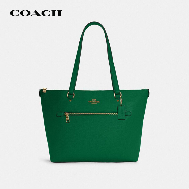 蔻驰COACH女士中号托特包，绿色牛皮革，送女友的时尚礼物！