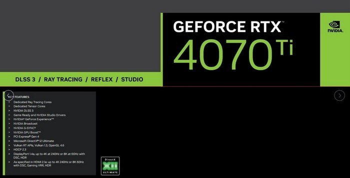 网传丨NVIDIA RTX 4070 Ti 定于明年1月3日发布