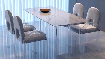 我的省钱绝活 亚克力悬浮岩板餐桌意式简约设计现代家用长方形桌子中岛餐桌哑光